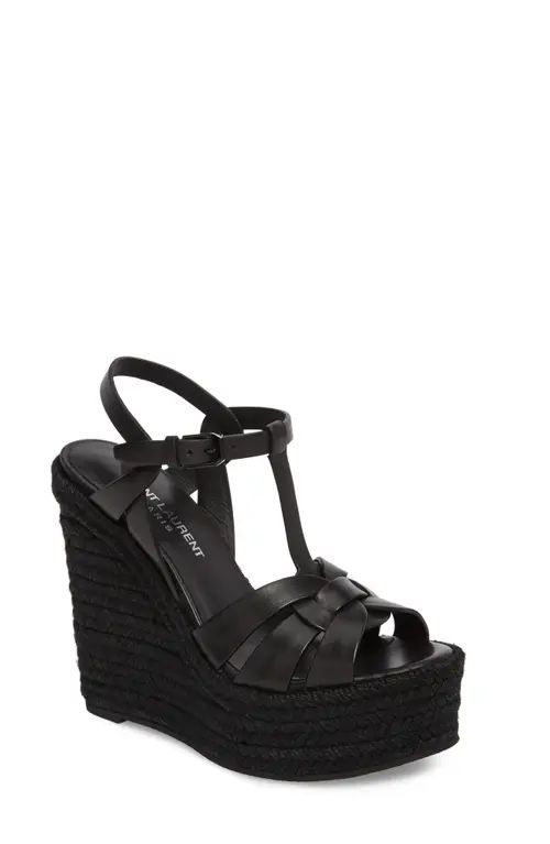 Saint Laurent Tribute Espadrille Wedge in Black at Nordstrom, Size 11Us | Nordstrom