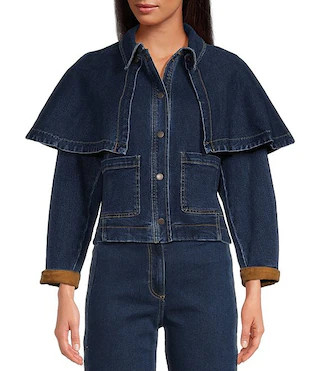 Petite Size Cape Collared Long Sleeve Denim Jacket | Dillard's