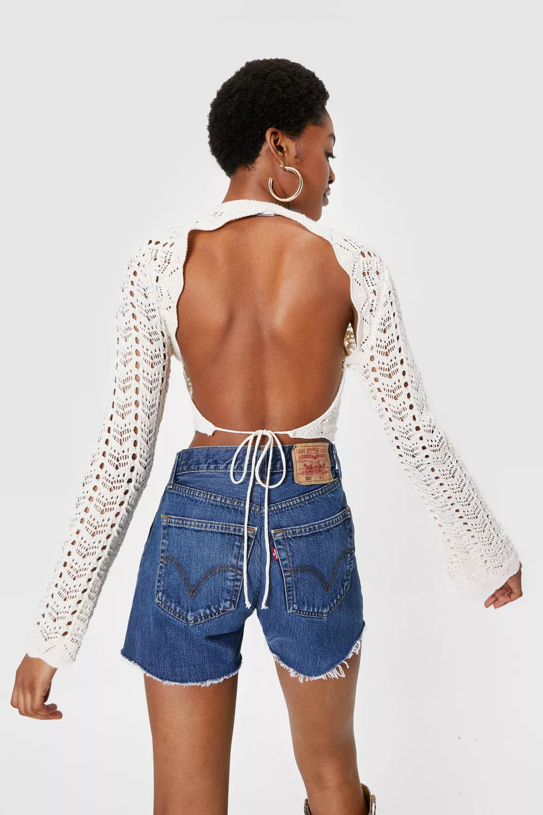 Crochet Knitted Open Back Tie Crop Top | NastyGal (UK, IE)