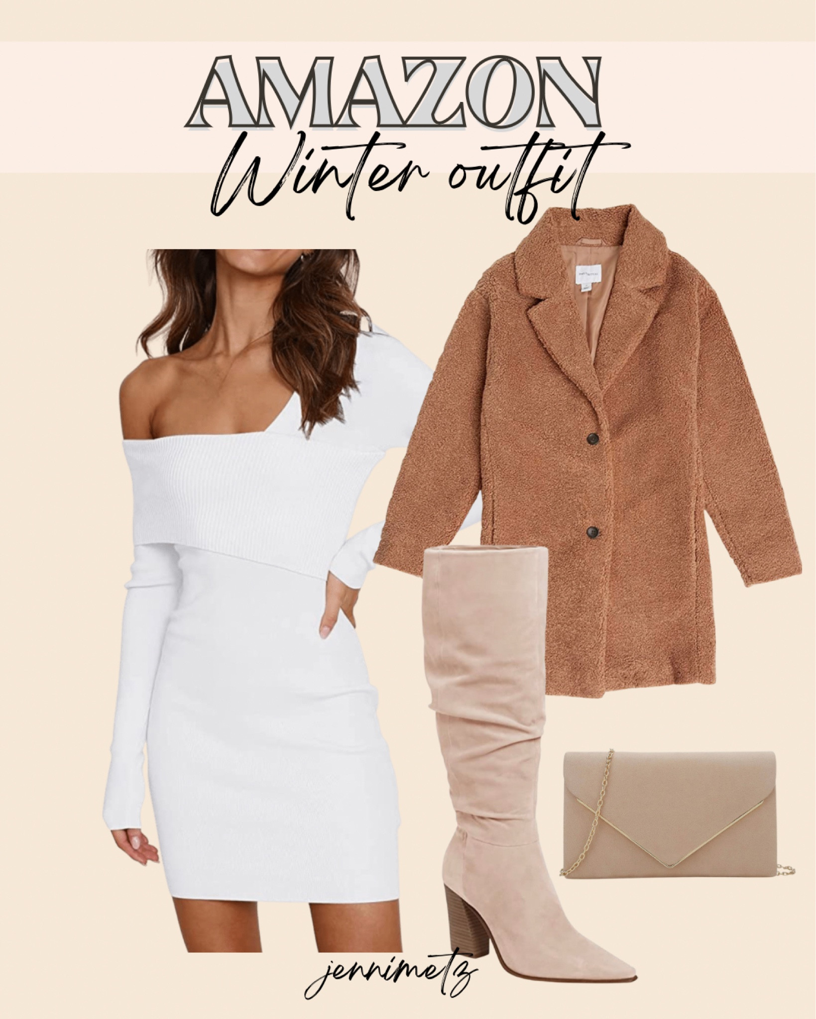 Winter outfit | teddy coat | sweater dress | knee high boots | clutch | fall outfit | white dress |

#LTKSeasonal #LTKbump #LTKHoliday