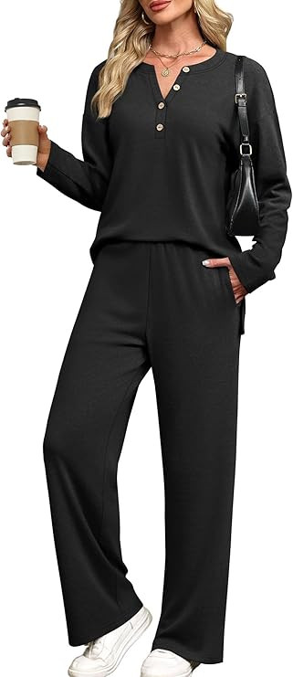 XIEERDUO Lounge Sets for Women 2 Piece V Neck Button Matching Sweatsuit Loungewear Fall Outfits F... | Amazon (US)
