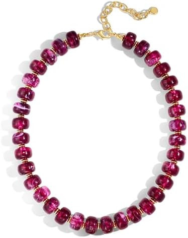 Chunky Boho Necklace For Women, Vibrant Resin Barrel-Shaped Beaded Statement Jewellery For Summer... | Amazon (UK)