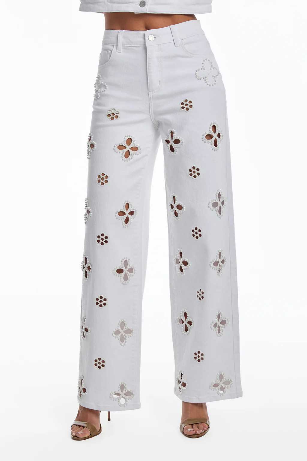 Kaia Pearl High Rise Jean - White | The Noli Shop