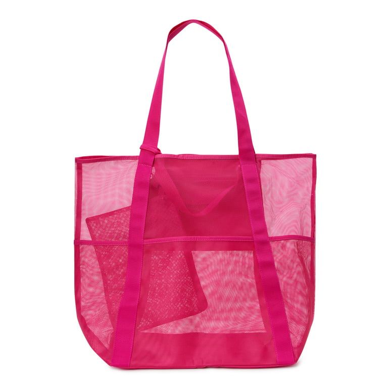 Time and Tru Women's Mesh Beach Tote Handbag, Fuchsia | Walmart (US)