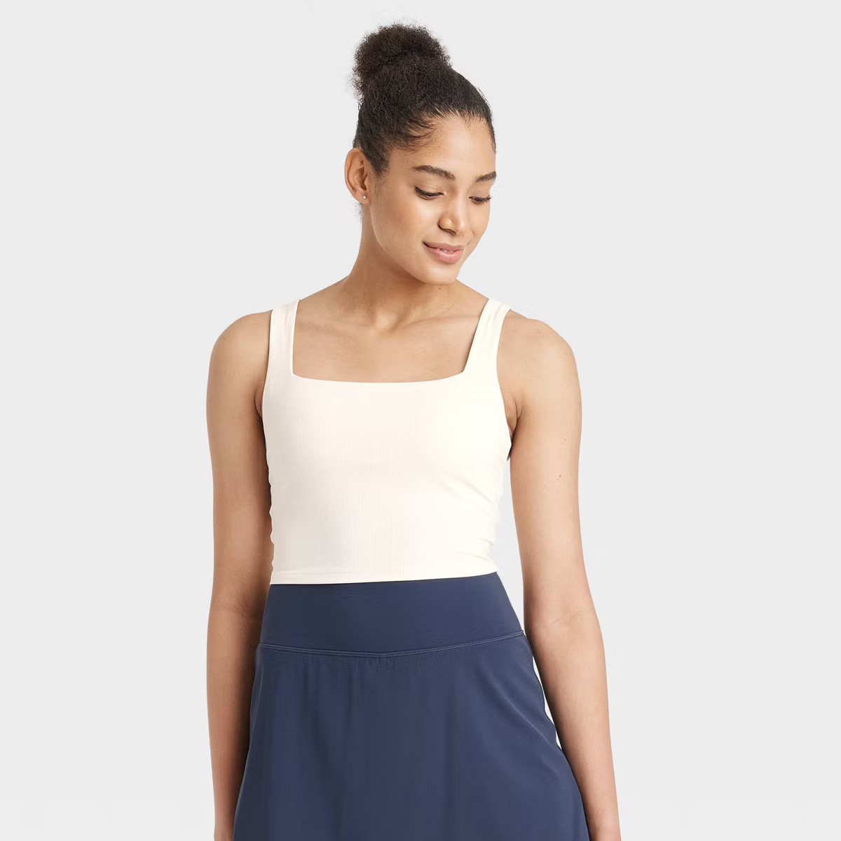 Women's Everyday Soft Light Support Ribbed Square Neck Cropped Sports Bra - All In Motion™ | Target