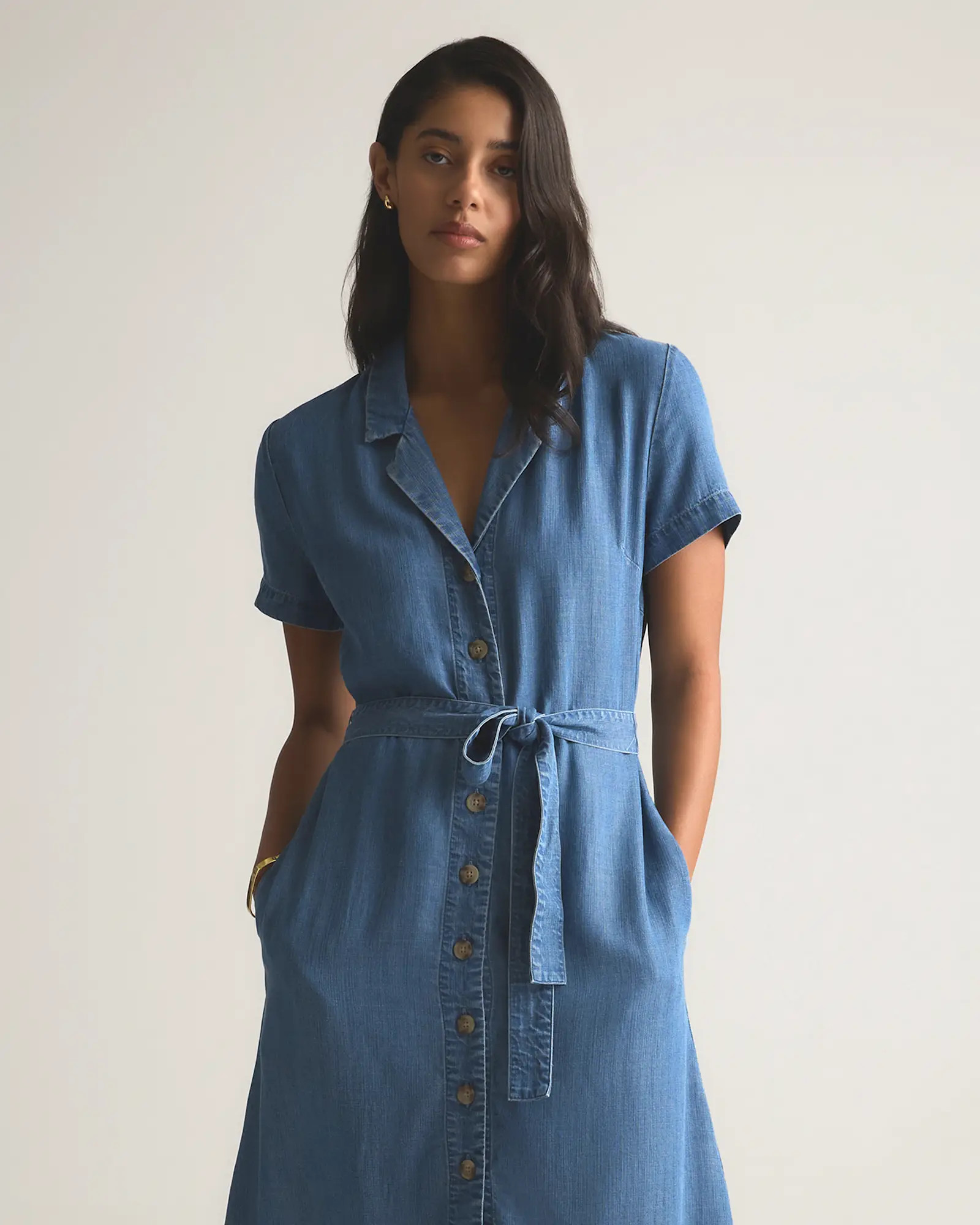 Chambray Tencel Button Front Dress | Quince