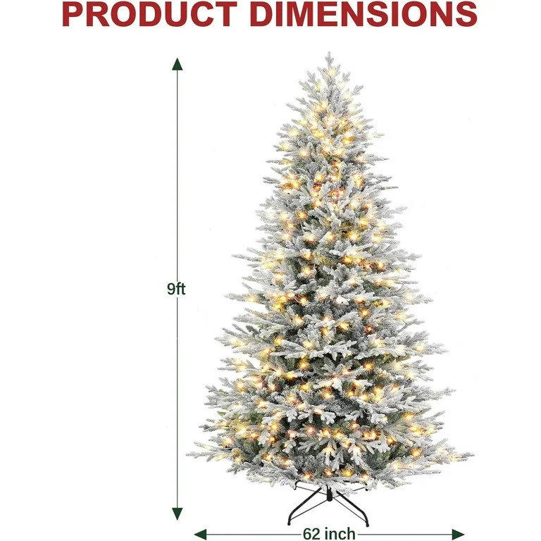 VIVATREES 9ft Pre-lit Flocked Artificial Christmas Tree 5149 Hinged Mixed PVC PE Branch Tips Spru... | Walmart (US)