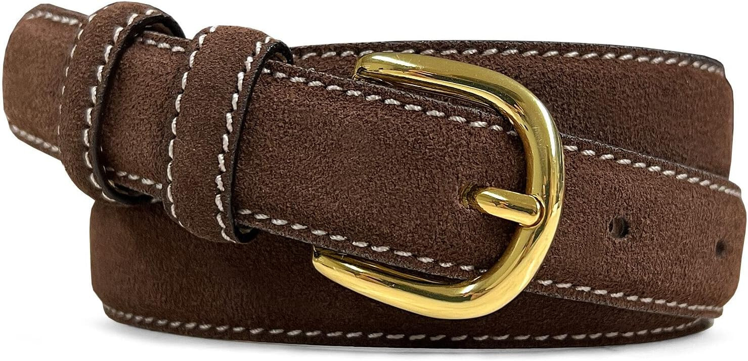 Women's Leather Belt Fashion Genuine Suede Leather Belts For Jeans Dress or Ratchet Belt 1"(25mm) Wide | Amazon (US)