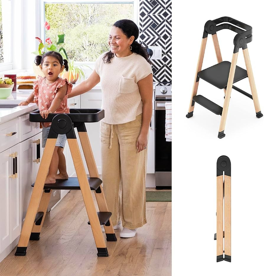 Guidecraft Kitchen Helper Flex Step Stool for Toddlers and Adults - Black: Folding Adjustable Hei... | Amazon (US)