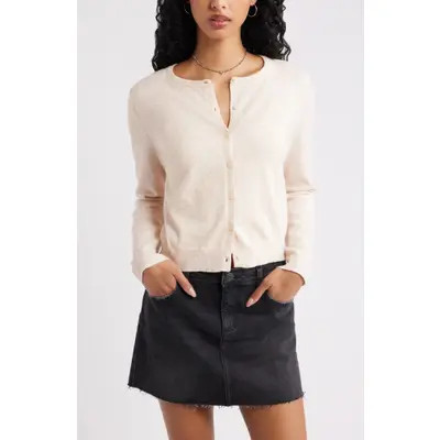 BP. Crewneck Cotton Blend Cardigan in Grey Med Charcoal Heather at Nordstrom, Size X-Large | Nordstrom