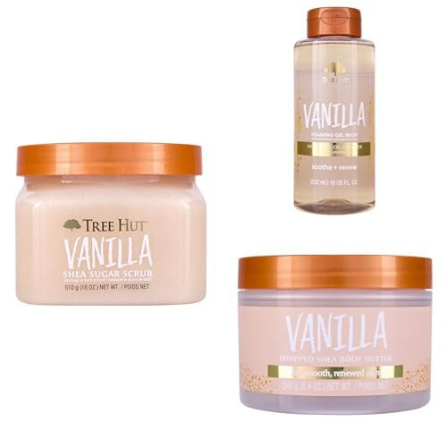 Tree Hut Vanilla Body Care Bundle, Shea Sugar Scrub, Foaming Gel Body Wash & Whipped Body Butter, Exfoliate, Cleanse and Moisturize Dry Skin with Sweet Vanilla Scent, Non-Greasy Hydration | Amazon (US)