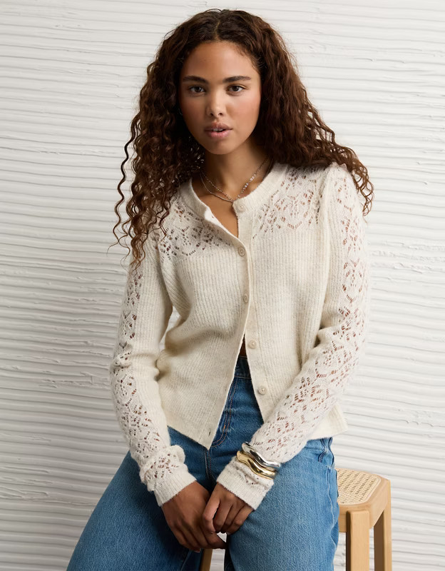 AE Knit Lace Cardigan | American Eagle Outfitters (US & CA)