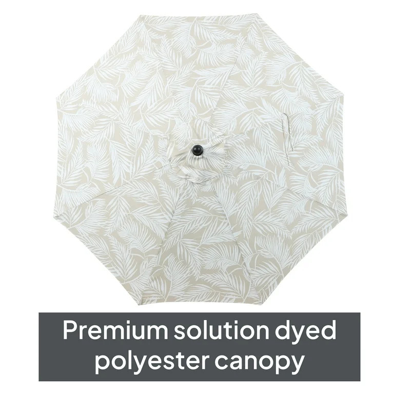 Better Homes & Gardens Premium 9' Tan Palm Print Market Patio Umbrella, Crank Lift, 3-Angle Tilt | Walmart (US)