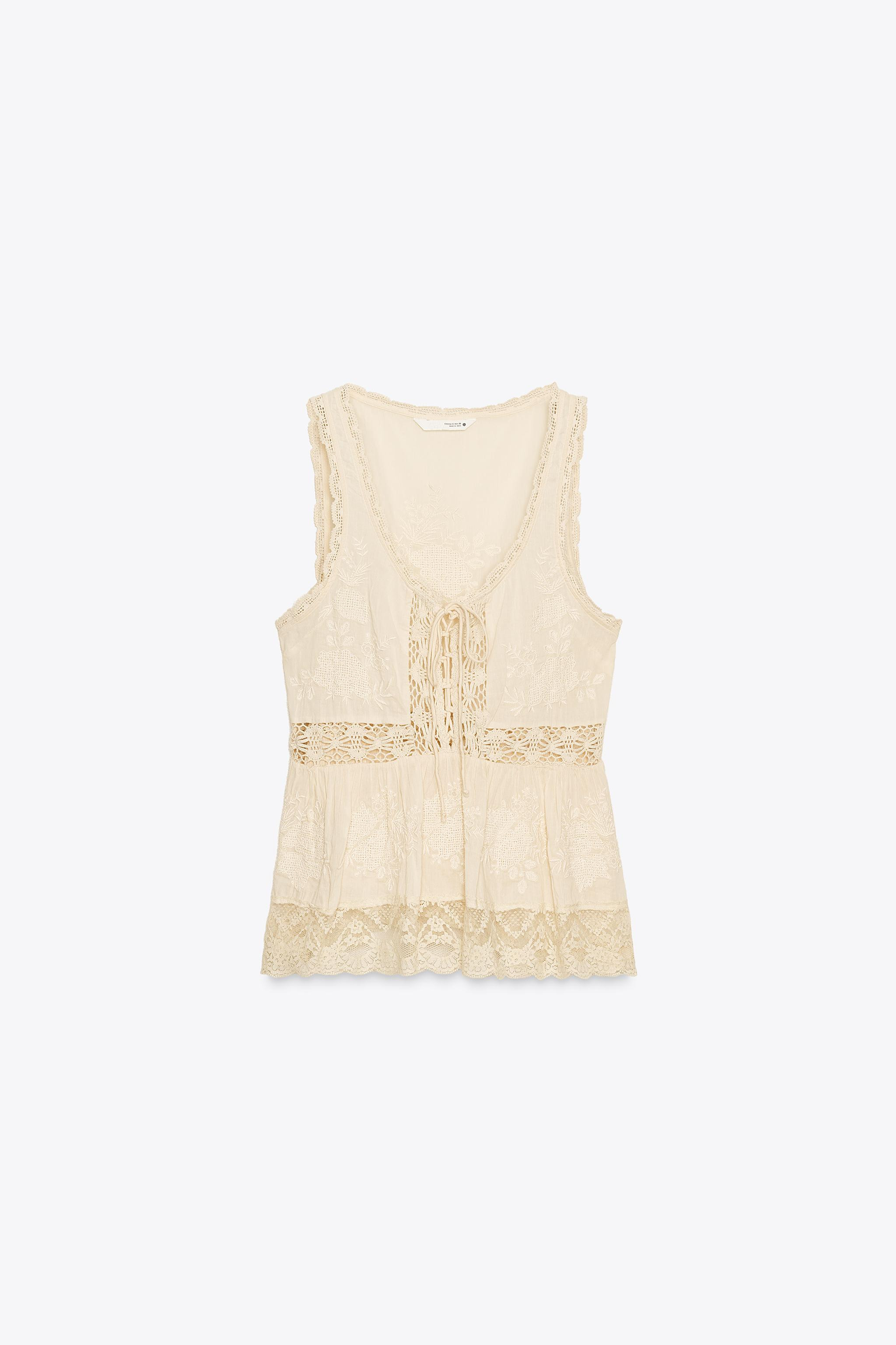 ZW COLLECTION EMBROIDERED ROMANTIC TOP | Zara UK