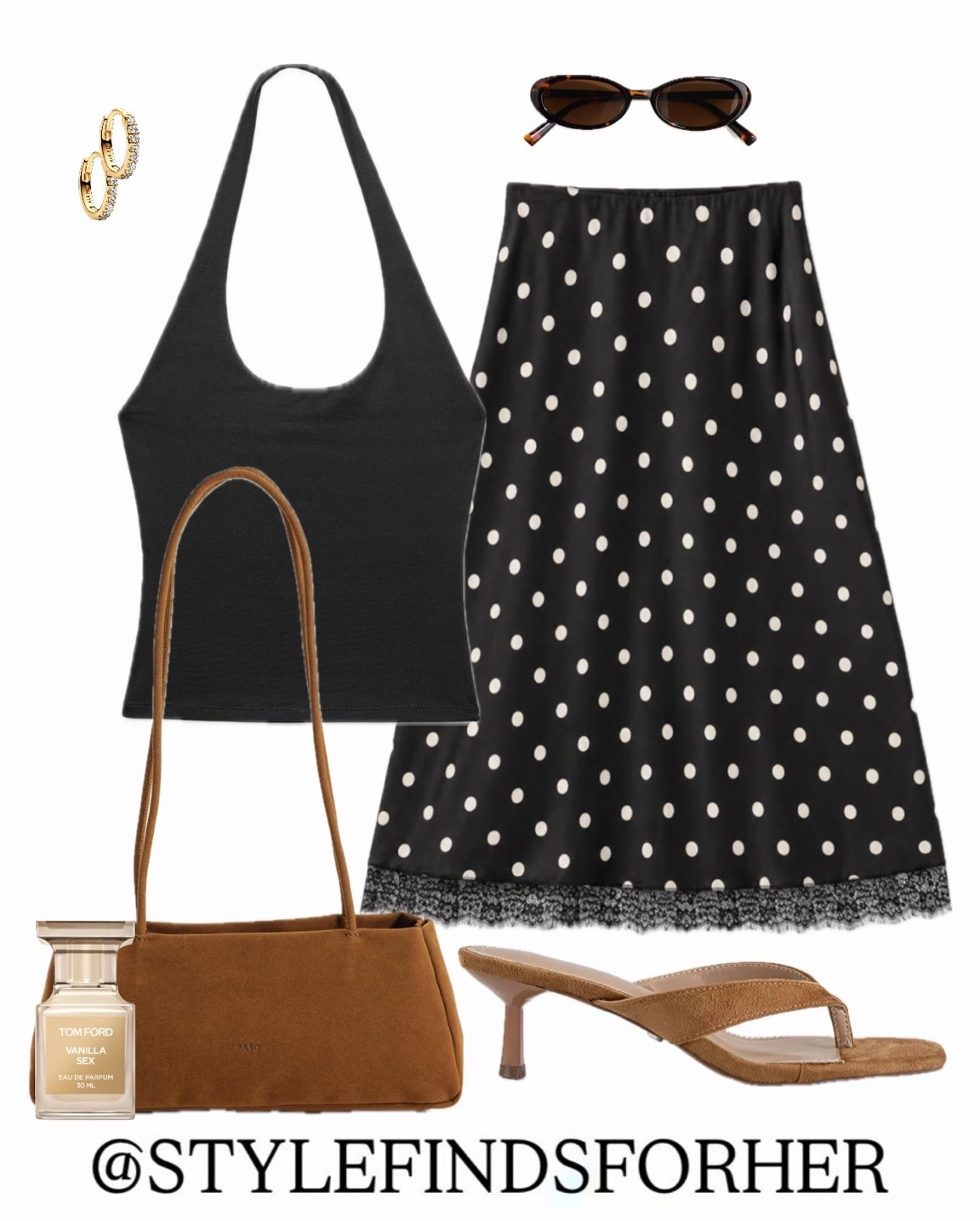 Satin polka dot midi dress teamed with a halter neck top and suede accessories. Dressed up glam perfect for drinks with the girls 🍸

#LTKMidsize #LTKootd #LTKgrwm