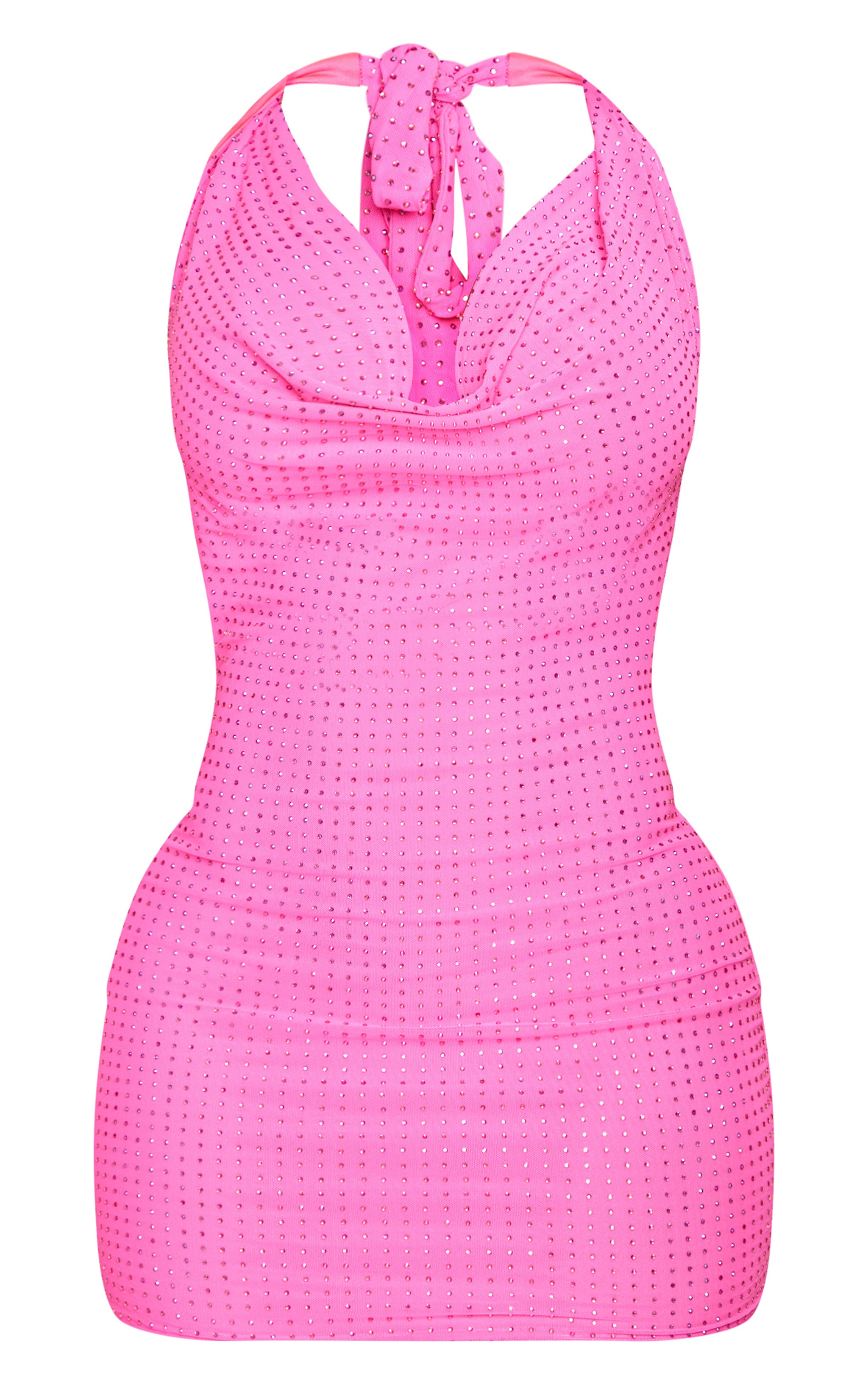 Shape Hot Pink Hotfix Halterneck Backless Dress | PrettyLittleThing US