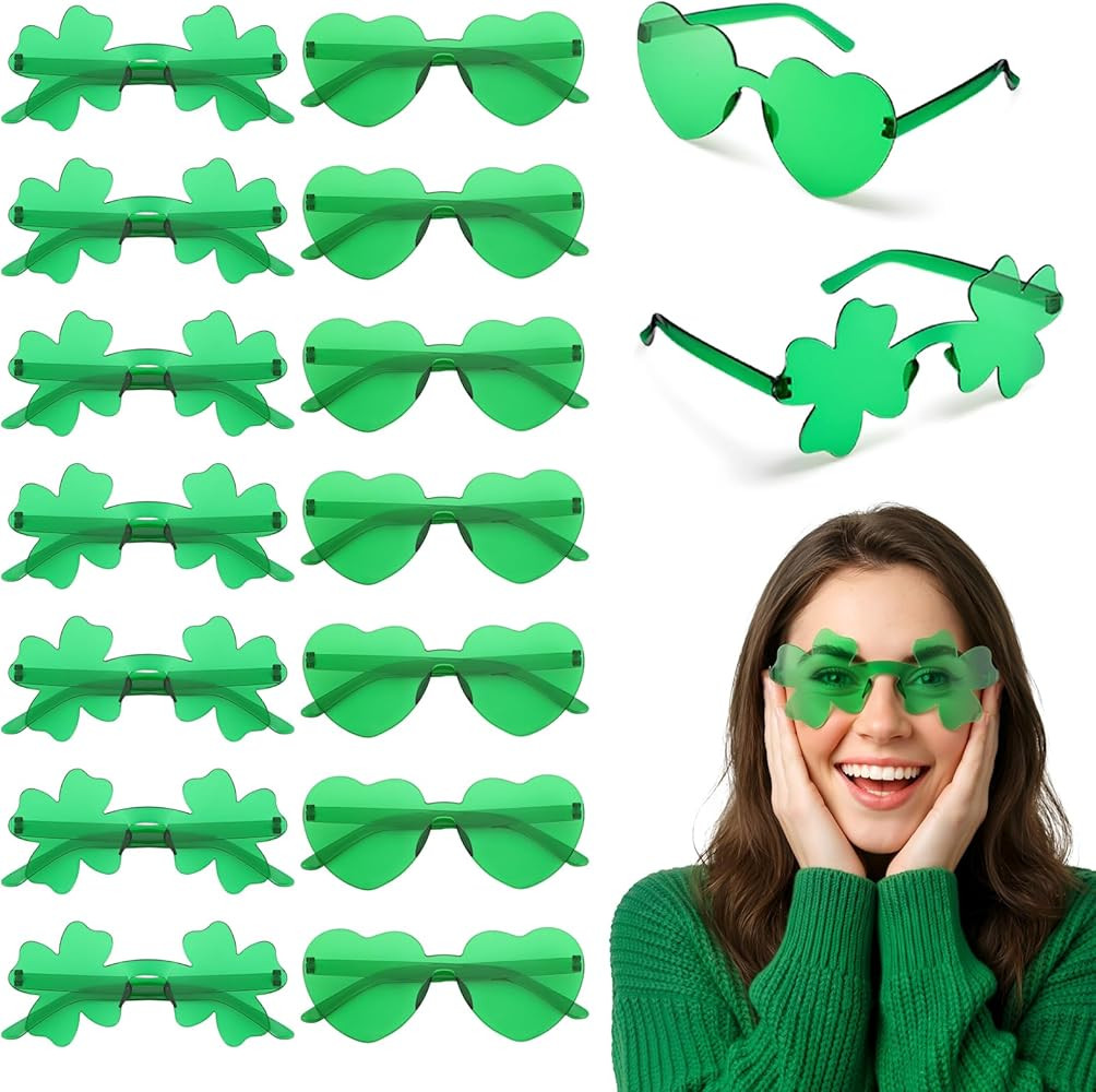 JATEBI 16 Pairs St Patricks Day Shamrock Sunglasses,Irish Green Lucky Plastic Glasses for Leprech... | Amazon (US)