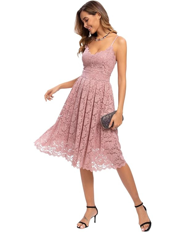 Atnlewhi Womens Spaghetti Strap V Neck Sleeveless A Line Lace Dresses for Evening Cocktail Formal... | Amazon (US)