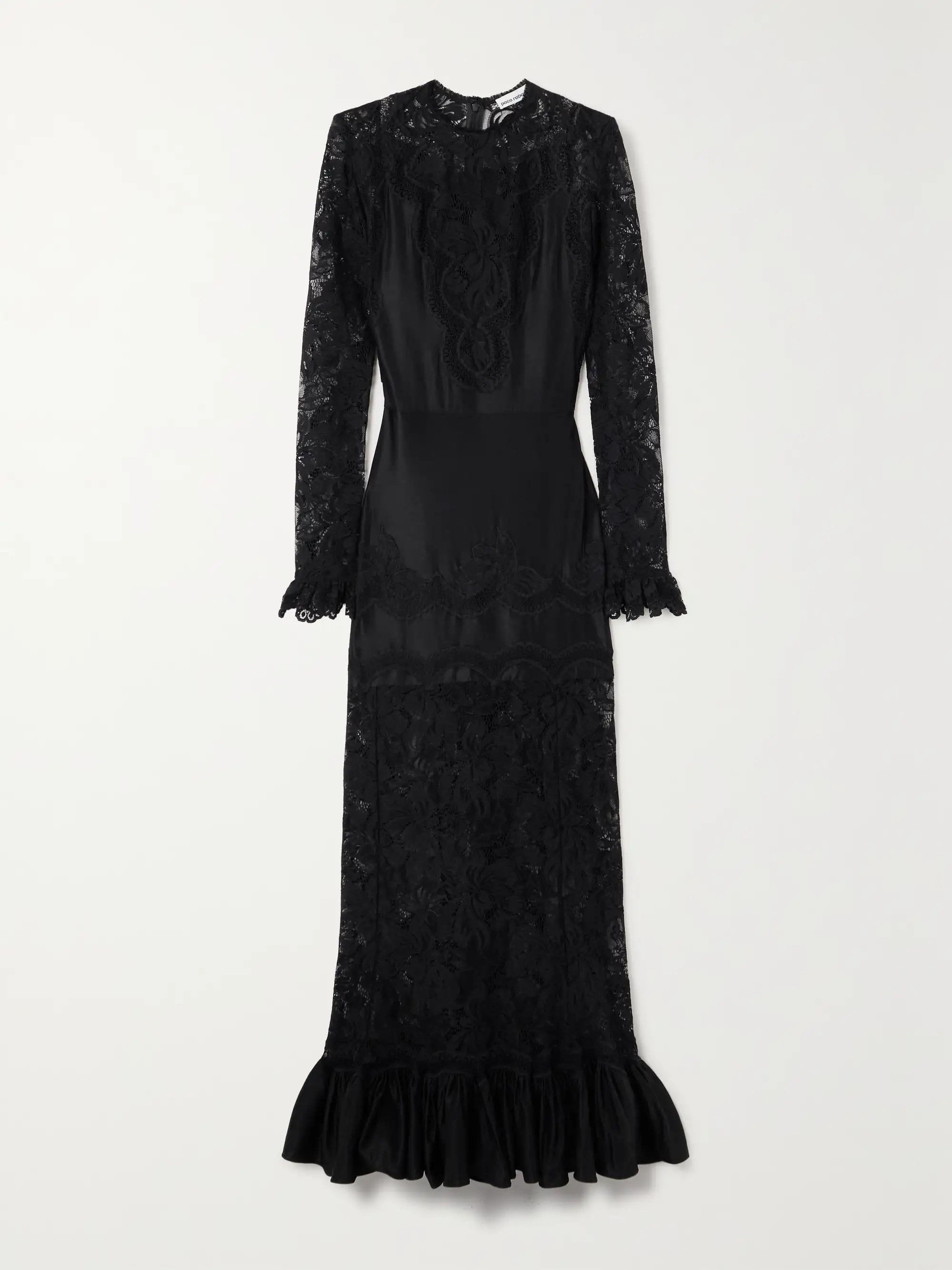 Ruffled paneled lace and satin maxi dress | NET-A-PORTER (US)