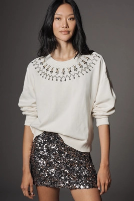 Maeve Short-Sleeve Embellished Sweatshirt | Anthropologie (US)