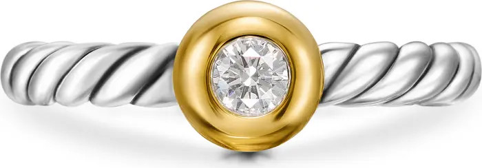 Petite Cable Ring in Sterling Silver with 14K Yellow Gold and Center Diamond | Nordstrom