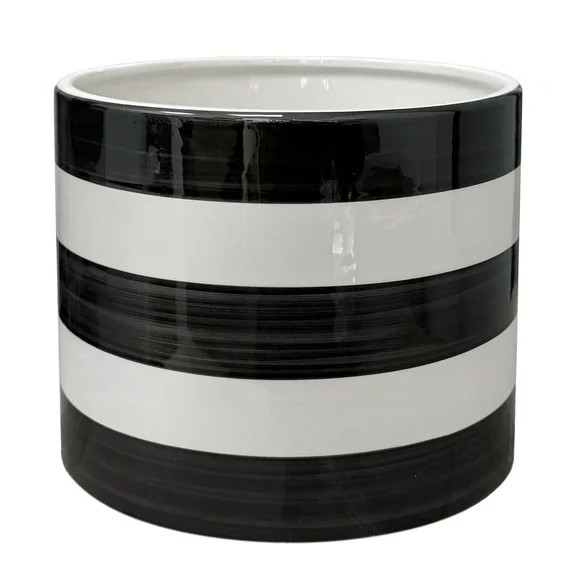 Mainstays Andrew 7.8" x 7.8" x 6.9" Round Rich Black and Arctic White Ceramic Planter | Walmart (US)