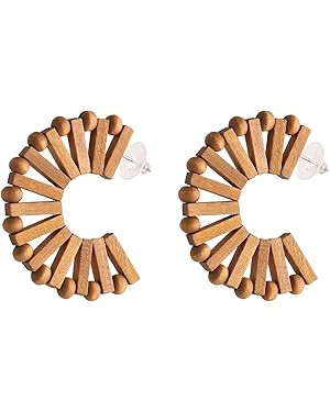 STWTR Women's Natural Wood Earrings Variety of Fashion Earrings Love Minimalist Retro Earring Set... | Amazon (US)