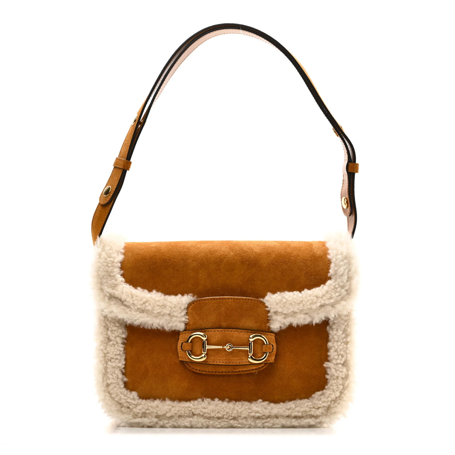 Suede Shearling Horsebit 1955 Shoulder Bag Honey Beige Milk | FASHIONPHILE (US)