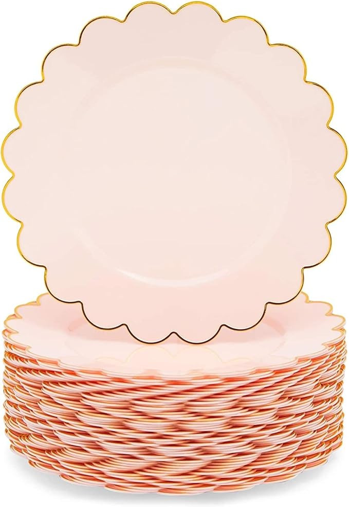 50 Pack Pink and Gold Plastic Plates, 9 Inch Scalloped Plates with Gold Rim for Birthday Party, B... | Amazon (US)