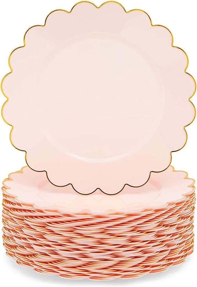 50 Pack Pink and Gold Plastic Plates, 9 Inch Scalloped Plates with Gold Rim for Birthday Party, B... | Amazon (US)