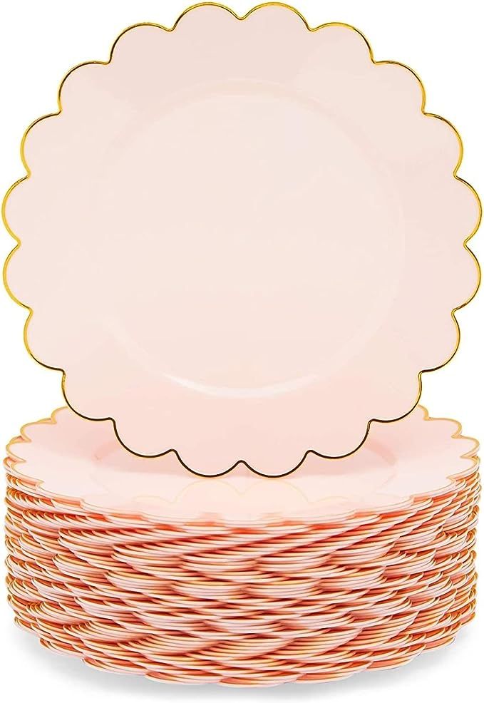 Sparkle and Bash 50 Pack Pink and Gold Plastic Plates, 9 Inch Scalloped Plates with Gold Rim for ... | Amazon (US)