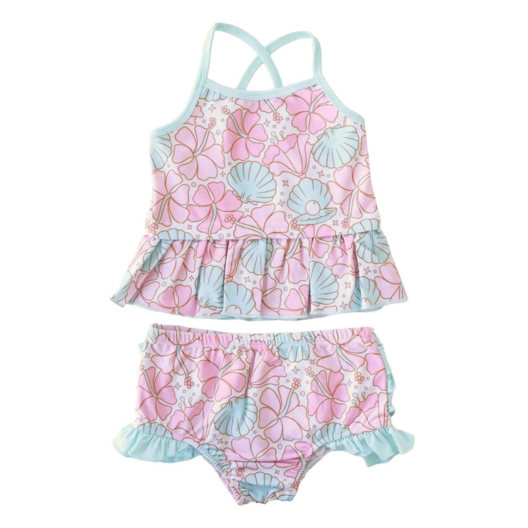 Two Piece Strappy Tankini with Ruffle Bottom | Ocean Pearl* | Caden Lane