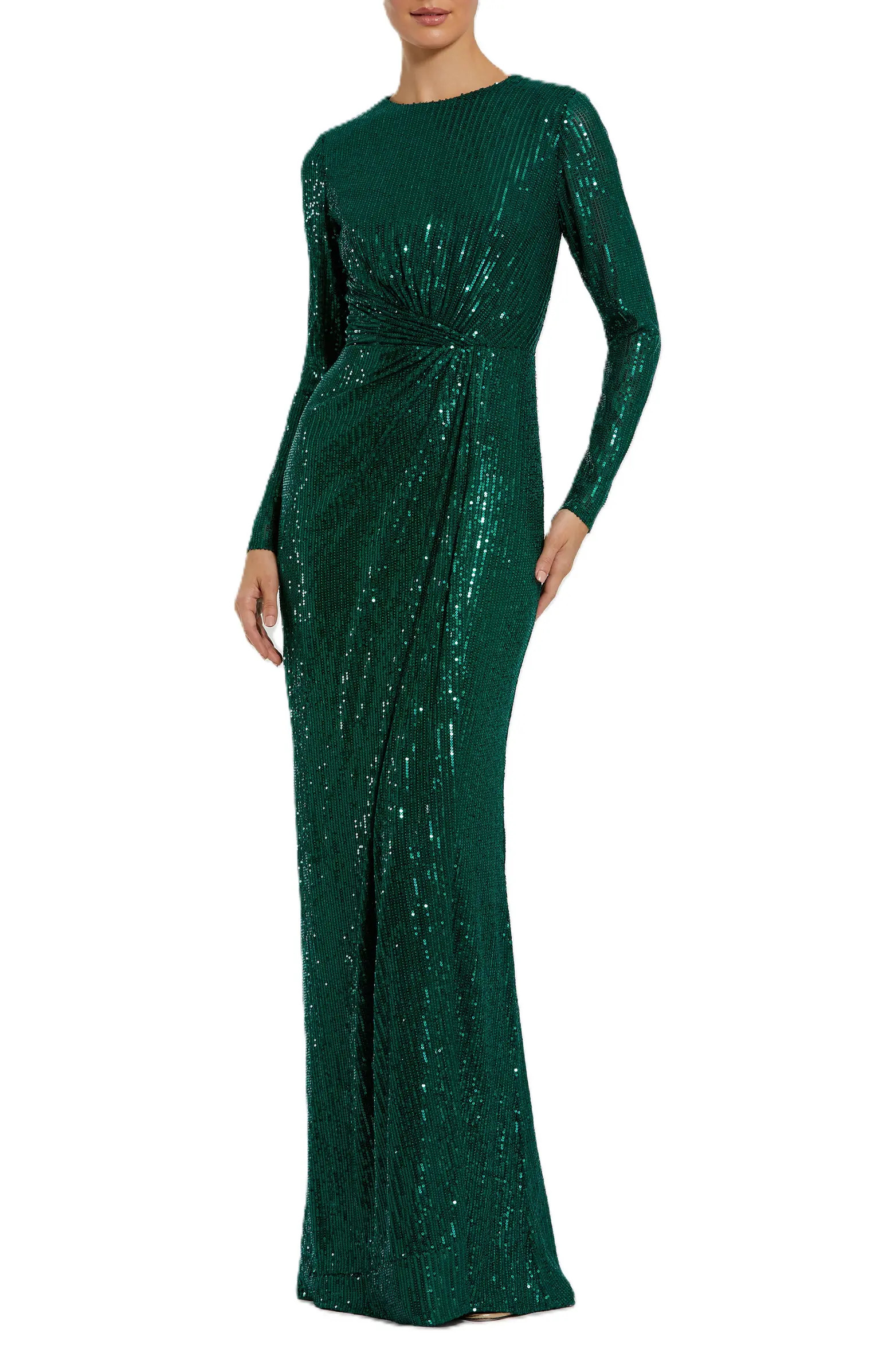 Sequin Long Sleeve High Neck Column Gown | Nordstrom