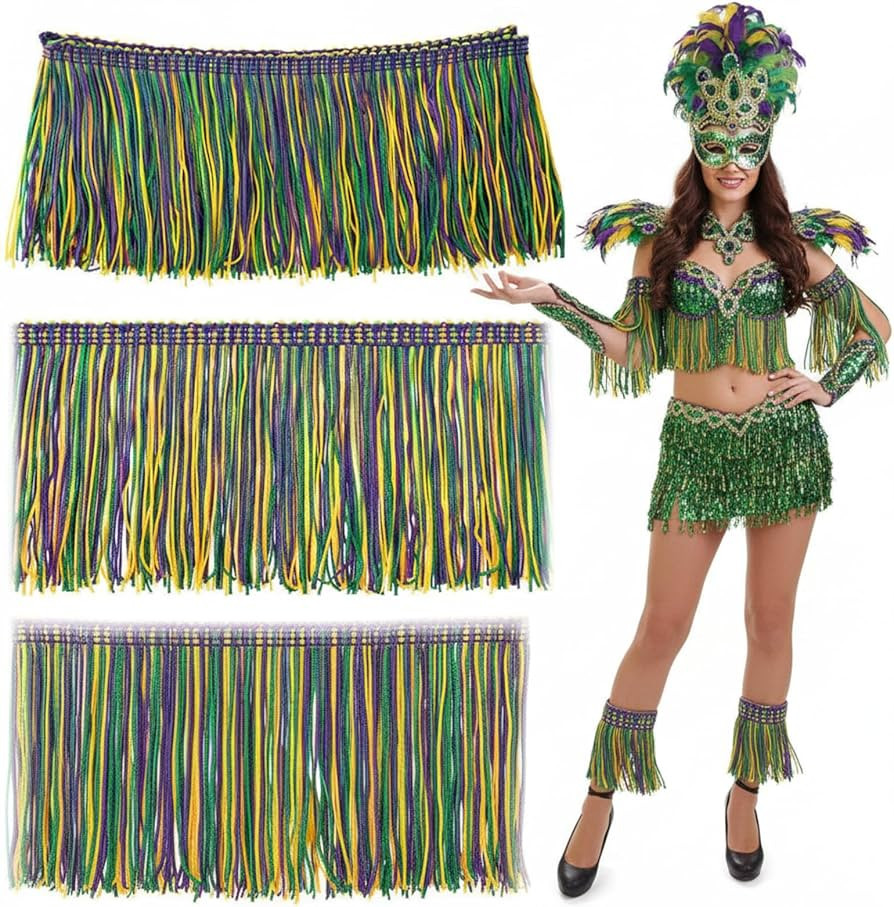 10.9 Yards Mardi Gras Chainette Fringe Trim Purple Green Gold Polyester Decorative Trim Mardi Gra... | Amazon (US)