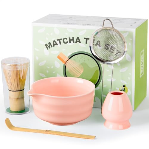 Dayacoco Matcha Set,5 Pcs Matcha Whisk Set Includes Matcha Bowl with Spout, Matcha Whisk,Holder,Bamboo Scoop and Sifter- Matcha Kit for Making Breakfast/Latte,Gift for Matcha Lovers（Pink） | Amazon (US)