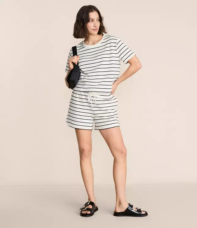 Petite Lou & Grey Striped Jacquard Rounded Hem Shorts | LOFT