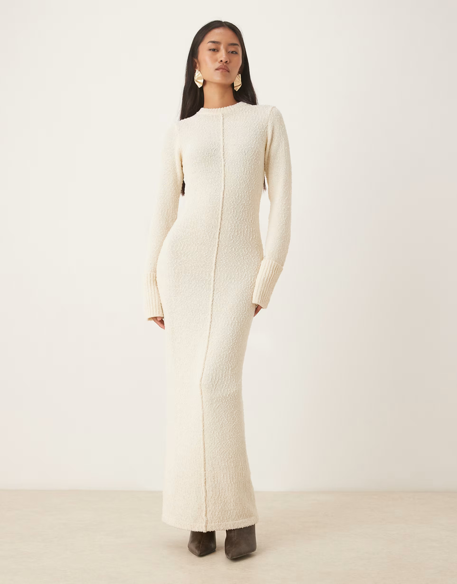 Pretty Lavish boucle knit midaxi dress in cream | ASOS (Global)