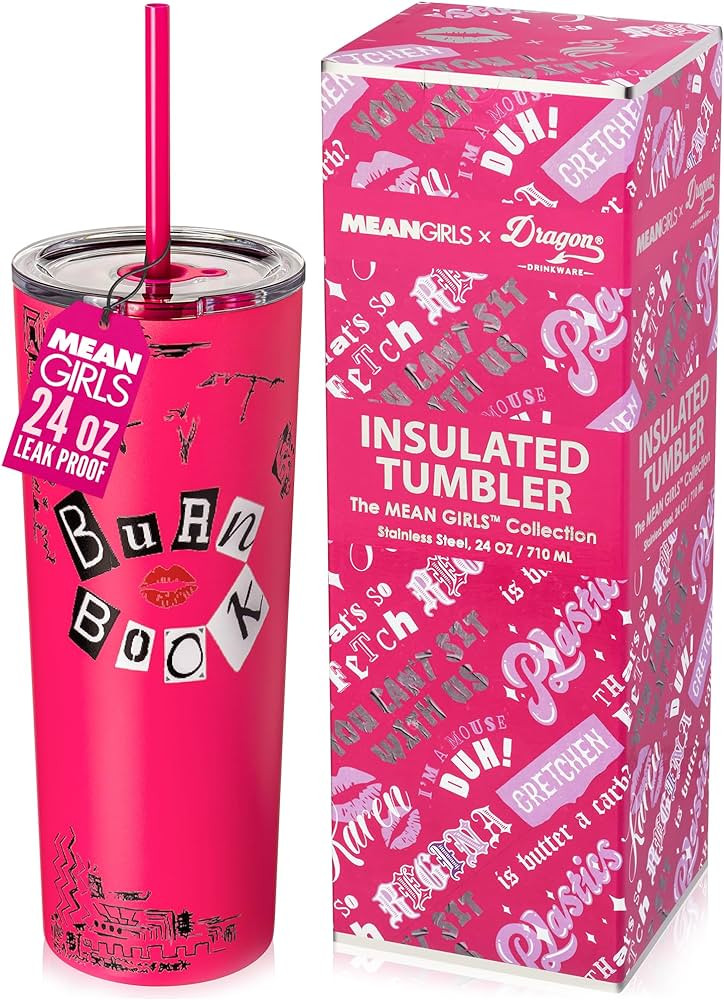 Dragon Glassware x Mean Girls Vacuum Insulated Tumbler with Lid and Straw - 24 oz Tumbler Cup wit... | Amazon (US)