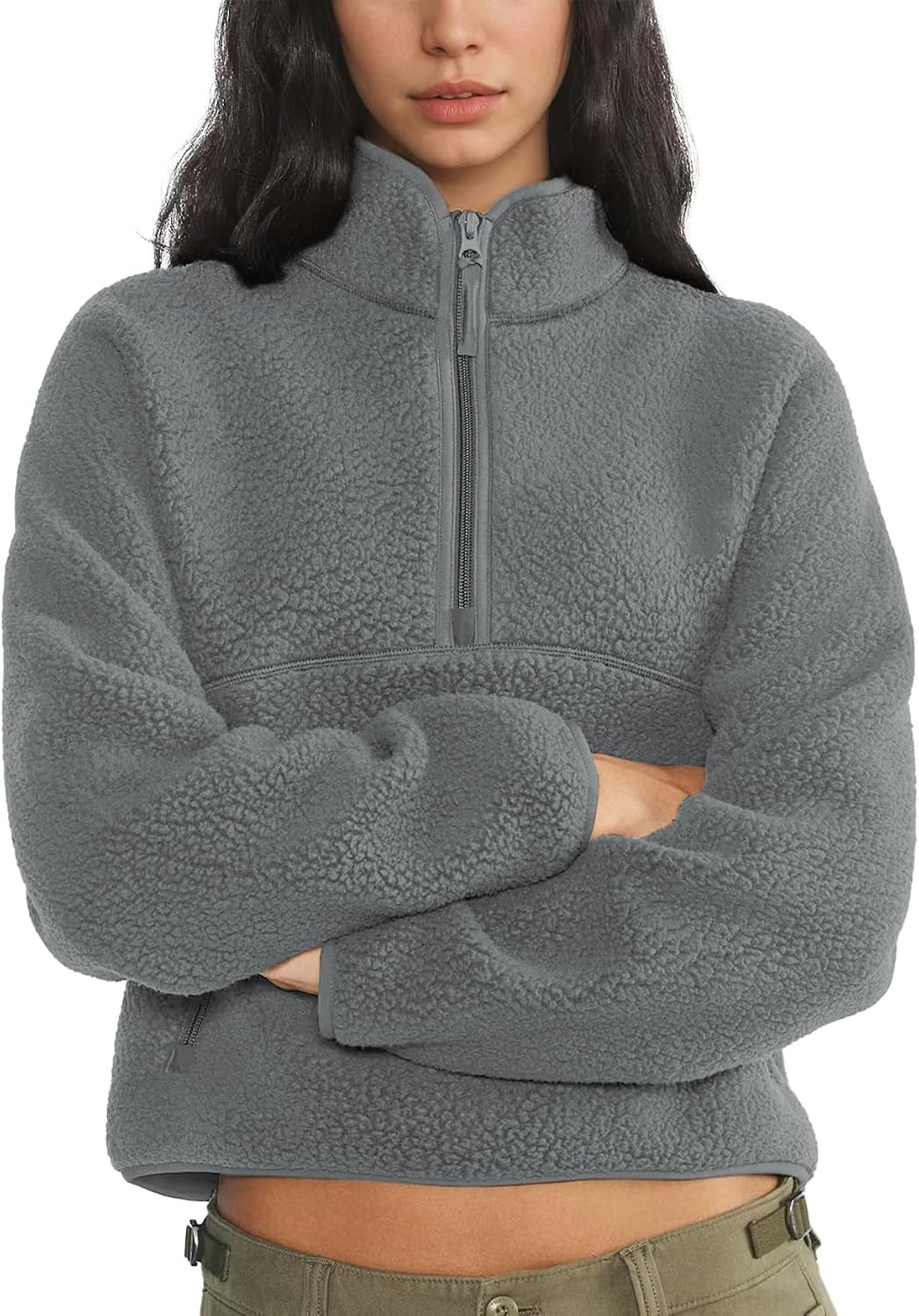 Womens Quarter Zip Sweatshirts Fleece Pullover Warm Sherpa Jacket | Amazon (US)