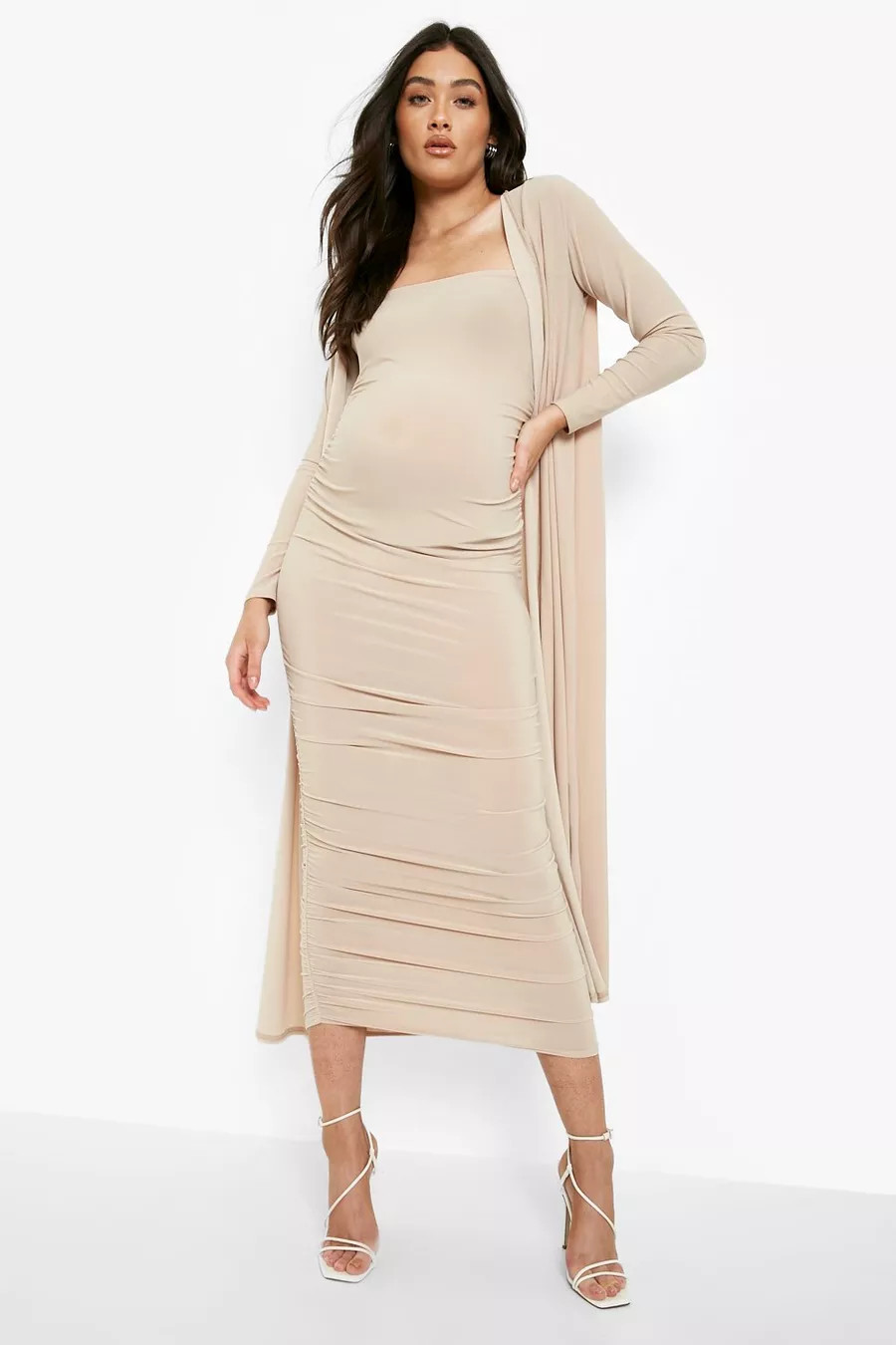 Maternity Square Neck Ruched Duster Dress Set | Boohoo.com (US & CA)