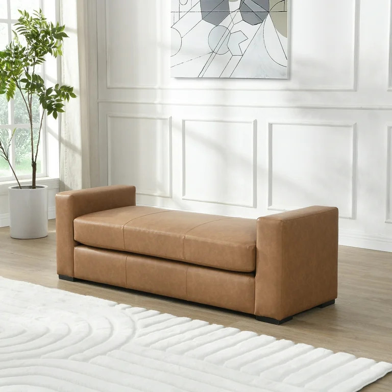 Christopher Knight Home 57.7" Rectangle Faux Leather Ottoman Bench with Armrests, Brown | Walmart (US)