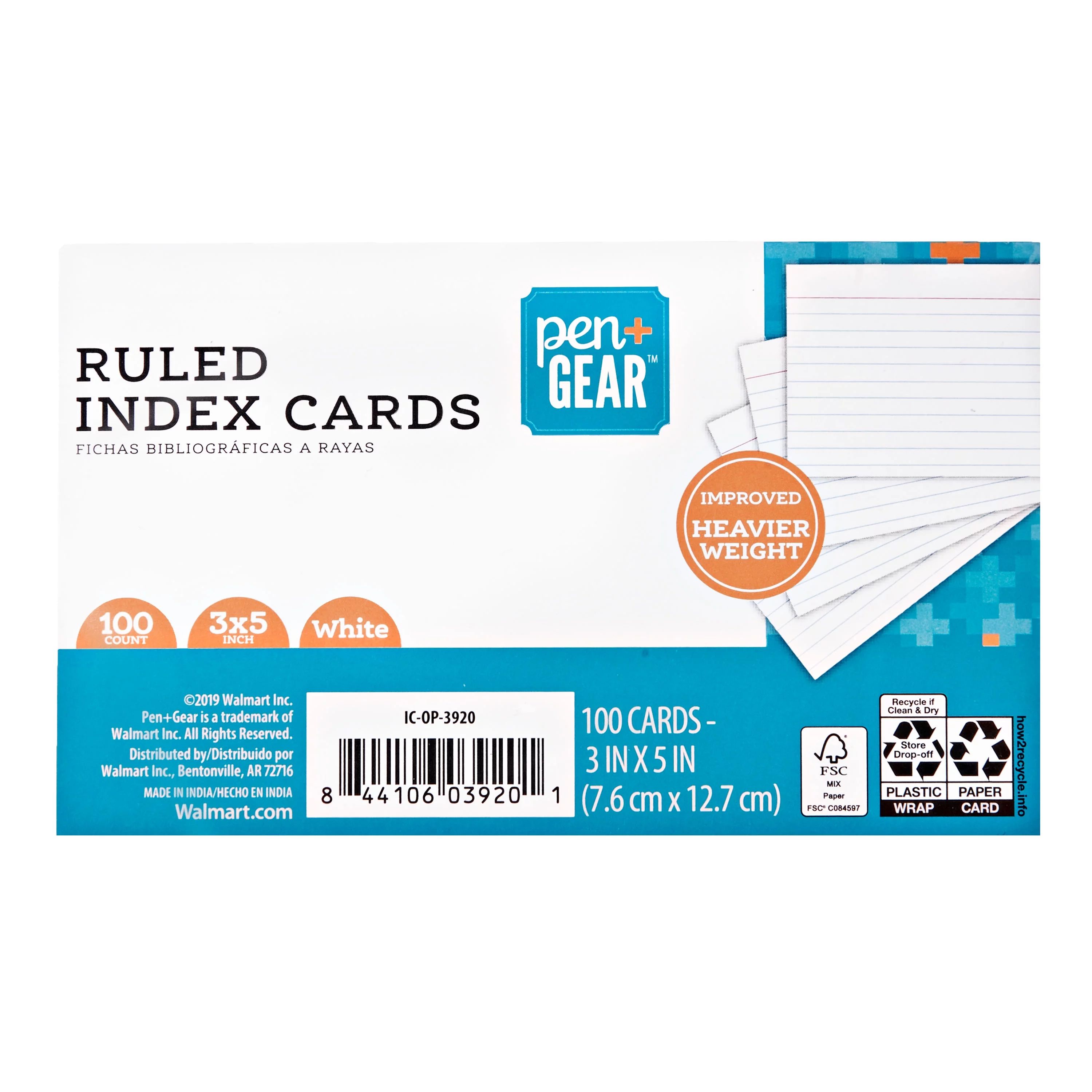 Pen+Gear Ruled Index Cards, 3" x 5", White, 100 Count - Walmart.com | Walmart (US)