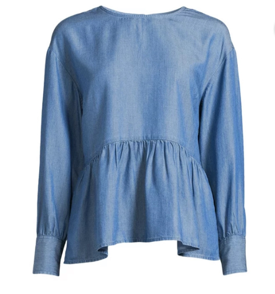Long sleeve peplum chambray denim top! 