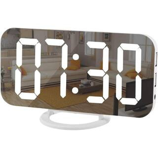 Black-Blue Digital Alarm Desk Clock, Large Display, LED Electric Mirror Surface with Diming Mode and Dual USB Port | The Home Depot