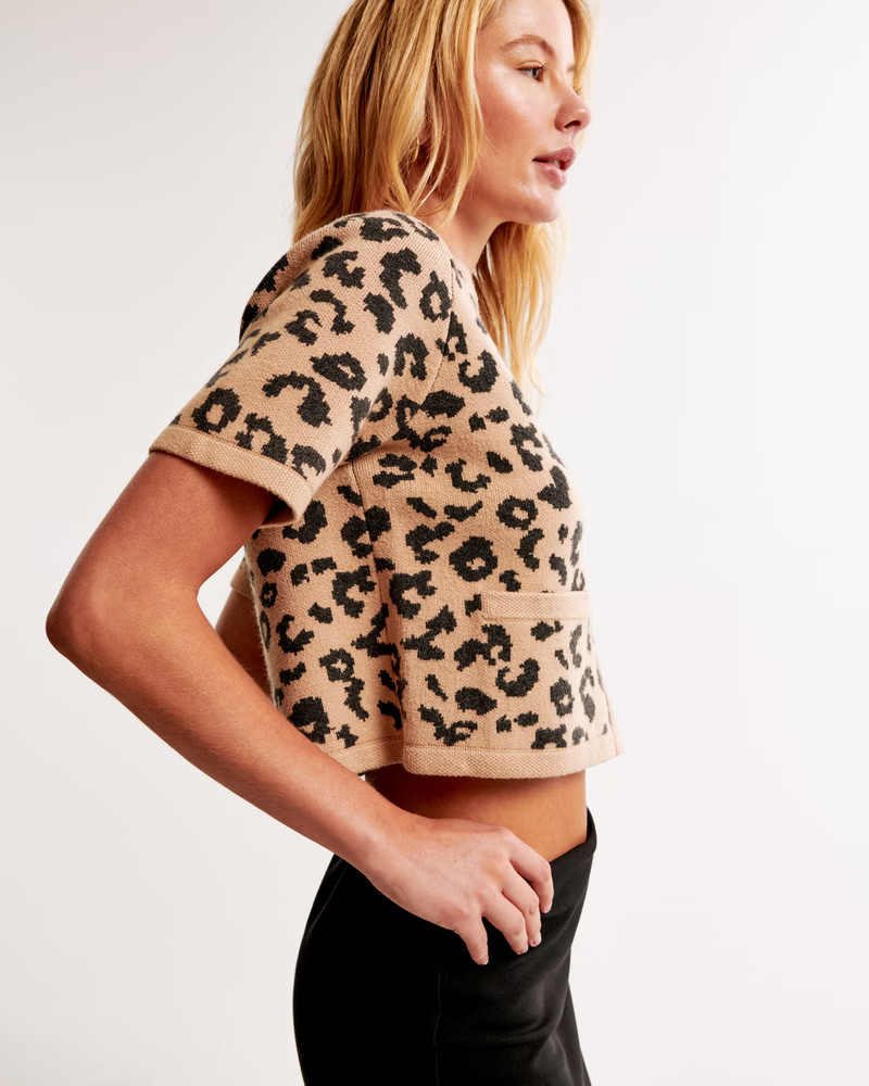 Women's Leopard LuxeLoft Short-Sleeve Cardigan | Women's New Arrivals | Abercrombie.com | Abercrombie & Fitch (US)