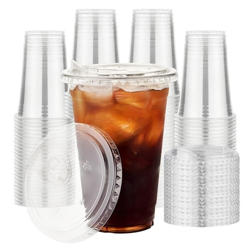Plastic Cups with Lids 16 oz 100 pack, Clear Disposable Iced Coffee Cups with Strawless Sip Lids, Drink Cup for Cold Drinks, Iced Coffee | Amazon (US)