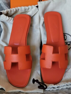 Hermes Oran Orange Sandal Mule Epson Leather Size 40=10US, NEW Box 2 Dust Bags  | eBay | eBay US