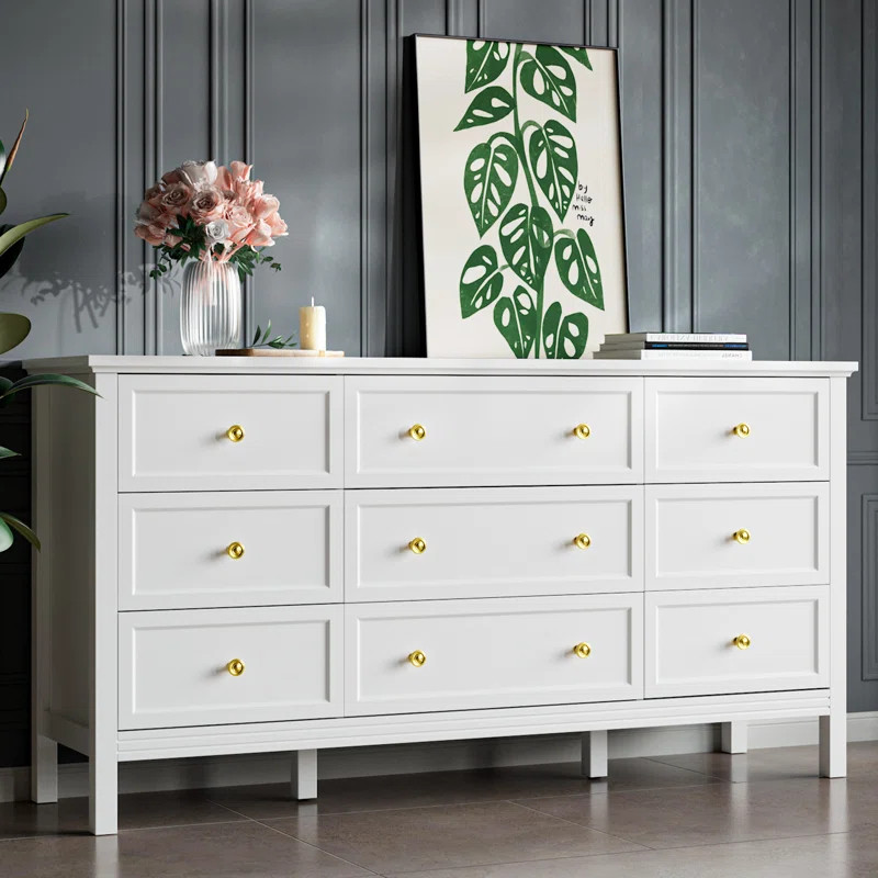 Winston Porter White 9 Drawer Dresser, Modern Dresser With Gold Handles | Wayfair North America