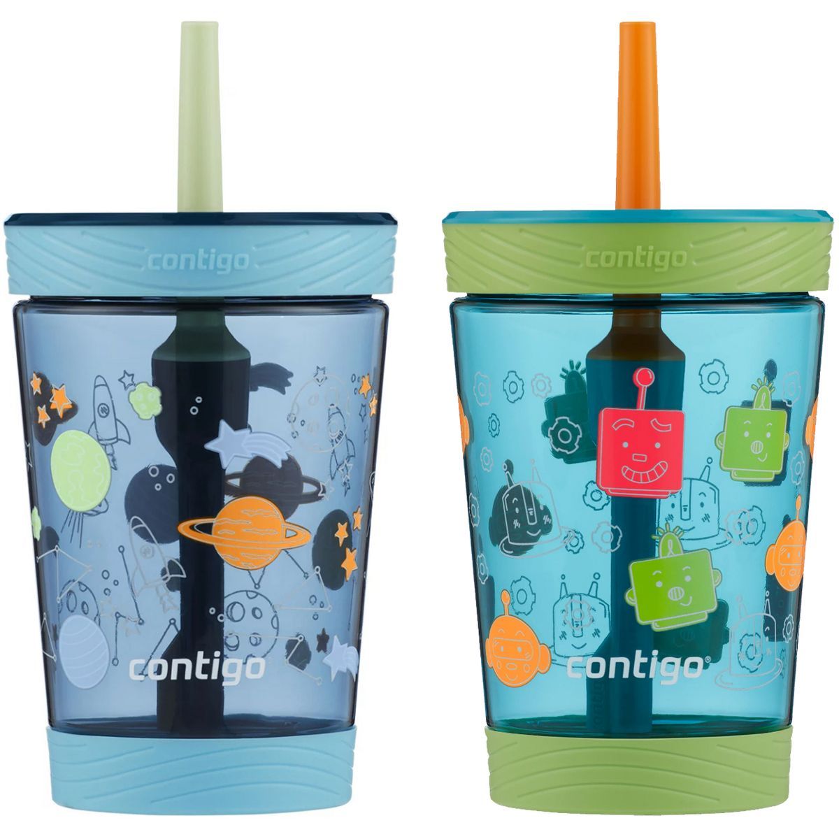 Contigo Kid's 14 oz. Spill-Proof Tumbler with Straw 2-Pack- Cosmos/Friendly Bots | Target