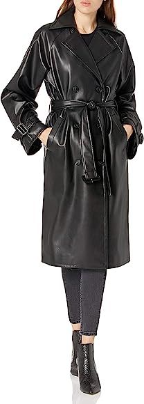 The Drop Women's @lisadnyc Faux Leather Long Trench Coat | Amazon (UK)